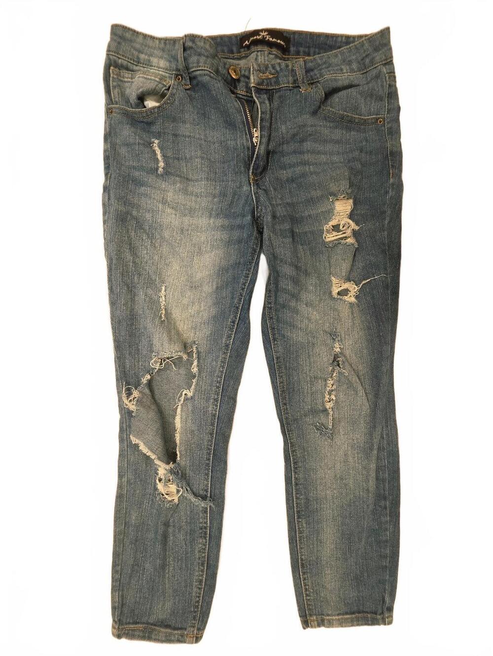 Almost Famous Distressed Ripped Skinny Ankle Jeans Medium Blue Wash Sz 28